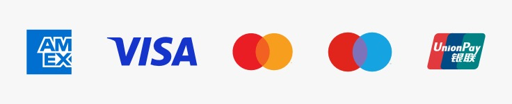 Accepted payment methods: American Express, Visa, Mastercard, Maestro, UnionPay